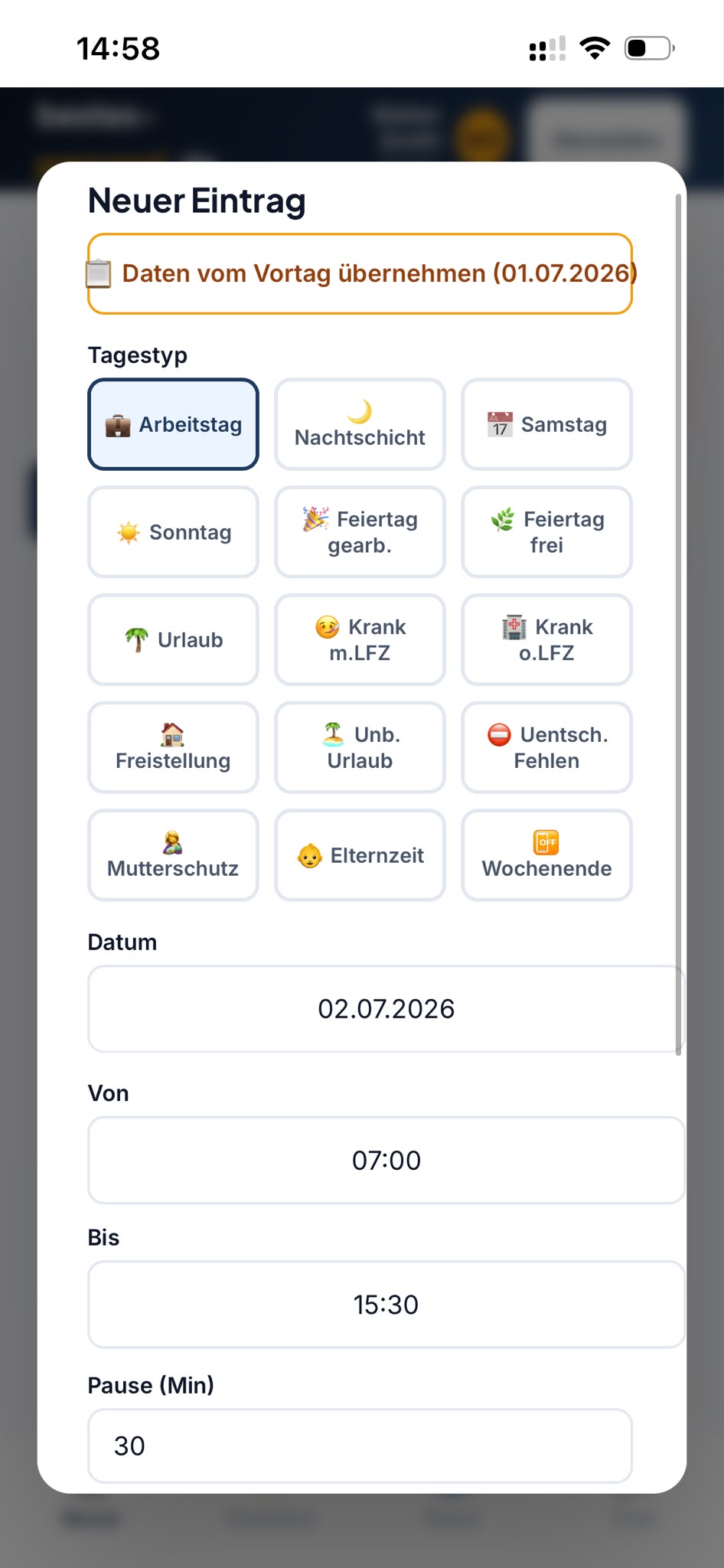Einfache und schnelle Zeiterfassung